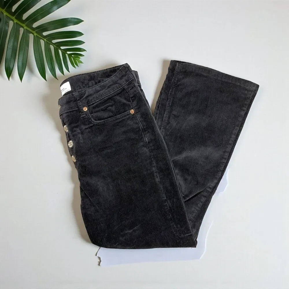 Zara Woman High-Rise Corduroy Button-Fly Cropped Kick Flare Pants